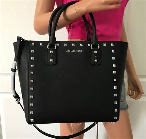 large michael kors tote with studs all over the front|extra large michael kors tote.